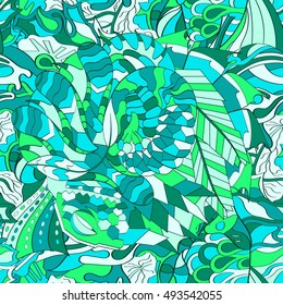 Tracery seamless calming pattern. Mehndi design. Ethnic colorful doodle texture. Curved doodling background. Vector.