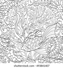 Adult Coloring Book Coloring Page Underwater Stock Vector (Royalty Free ...