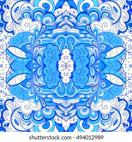 Tracery seamless calming pattern. Mehndi design. Ethnic colorful doodle texture. Curved doodling background. Vector.