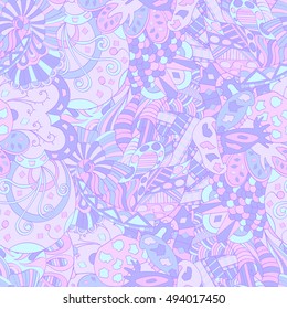 Tracery seamless calming pattern. Mehndi design. Ethnic colorful doodle texture. Curved doodling background. Vector.