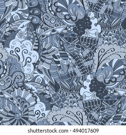 Tracery seamless calming pattern. Mehndi design. Ethnic colorful doodle texture. Curved doodling background. Vector.