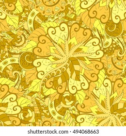 Tracery seamless calming pattern. Mehndi design. Ethnic colorful doodle texture. Curved doodling background. Vector.