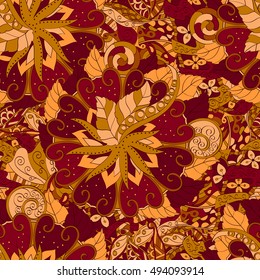 Tracery seamless calming pattern. Mehndi design. Ethnic colorful doodle texture. Curved doodling background. Vector.