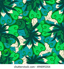 Tracery seamless calming pattern. Mehndi design. Ethnic colorful doodle texture. Curved doodling background. Vector.