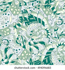 Tracery seamless calming pattern. Mehndi design. Ethnic colorful doodle texture. Curved doodling background. Vector.