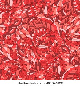 Tracery seamless calming pattern. Mehndi design. Ethnic colorful doodle texture. Curved doodling background. Vector.