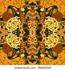 Tracery seamless calming pattern. Mehndi design. Ethnic colorful doodle texture. Curved doodling background. Vector.