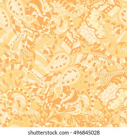 Tracery seamless calming pattern. Mehndi design. Ethnic colorful doodle texture. Curved doodling background. Vector.