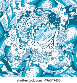 Tracery seamless calming pattern. Mehndi design. Ethnic colorful doodle texture. Curved doodling background. Vector.