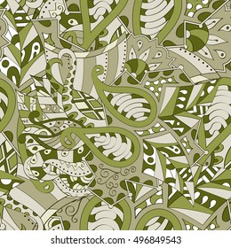Tracery seamless calming pattern. Mehndi design. Ethnic colorful doodle texture. Curved doodling background. Vector.