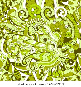 Tracery seamless calming pattern. Mehndi design. Ethnic colorful doodle texture. Curved doodling background. Vector.