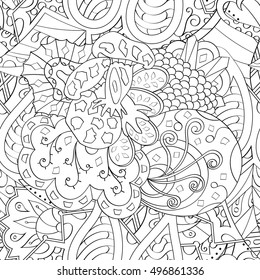 Tracery seamless calming pattern. Mehndi design. Ethnic monochrome binary doodle texture. Curved doodling black and white background. Vector.