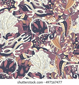 Tracery seamless calming pattern. Mehndi design. Ethnic colorful doodle texture. Curved doodling background. Vector.