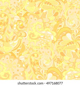 Tracery seamless calming pattern. Mehndi design. Ethnic colorful doodle texture. Curved doodling background. Vector.