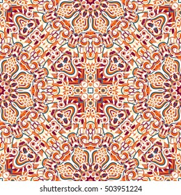 Tracery seamless calming pattern. Mehndi design. Ethnic colorful doodle texture. Curved doodling background. Vector.