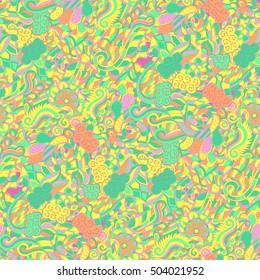 Tracery seamless calming pattern. Mehndi design. Ethnic colorful doodle texture. Curved doodling background. Vector.