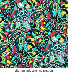 Tracery seamless calming pattern. Mehndi design. Ethnic colorful doodle texture. Curved doodling background. Vector.