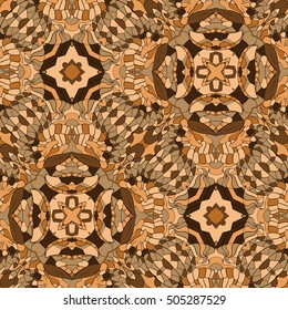 Tracery seamless calming pattern. Mehndi design. Ethnic colorful doodle texture. Curved doodling background. Vector.