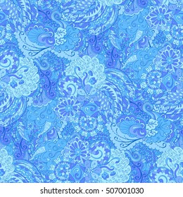Tracery seamless calming pattern. Mehndi design. Ethnic colorful doodle texture. Curved doodling background. Vector.