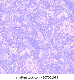 Tracery seamless calming pattern. Mehndi design. Ethnic colorful doodle texture. Curved doodling background. Vector.