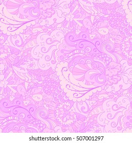 Tracery seamless calming pattern. Mehndi design. Ethnic colorful doodle texture. Curved doodling background. Vector.