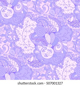 Tracery seamless calming pattern. Mehndi design. Ethnic colorful doodle texture. Curved doodling background. Vector.