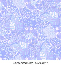 Tracery seamless calming pattern. Mehndi design. Ethnic colorful doodle texture. Curved doodling background. Vector.