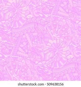 Tracery seamless calming pattern. Mehndi design. Ethnic colorful doodle texture. Curved doodling background. Vector.