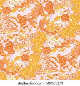 Tracery seamless calming pattern. Mehndi design. Ethnic colorful doodle texture. Curved doodling background. Vector.