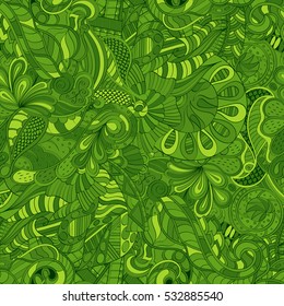 Tracery seamless calming pattern. Mehndi design. Ethnic colorful doodle texture. Curved doodling background. Vector.