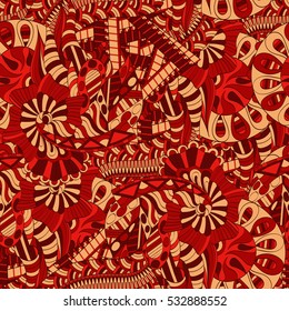 Tracery seamless calming pattern. Mehndi design. Ethnic colorful doodle texture. Curved doodling background. Vector.