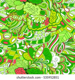 Tracery seamless calming pattern. Mehndi design. Ethnic colorful doodle texture. Curved doodling background. Vector.