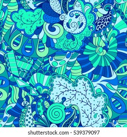 Tracery seamless calming pattern. Mehndi design. Ethnic colorful doodle texture. Curved doodling background. Vector.
