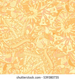 Tracery seamless calming pattern. Mehndi design. Ethnic colorful doodle texture. Curved doodling background. Vector.