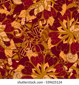 Tracery seamless calming pattern. Mehndi design. Ethnic colorful doodle texture. Curved doodling background. Vector.