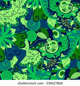 Tracery seamless calming pattern. Mehndi design. Ethnic colorful doodle texture. Curved doodling background. Vector.