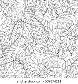 Tracery seamless calming pattern. Mehndi design. Ethnic monochrome binary doodle texture. Curved doodling black and white background. Vector.