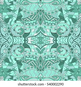 Tracery seamless calming pattern. Mehndi design. Ethnic colorful doodle texture. Curved doodling background. Vector.