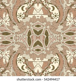 Tracery seamless calming pattern. Mehndi design. Ethnic colorful doodle texture. Curved doodling background. Vector.