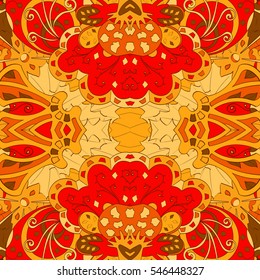 Tracery seamless calming pattern. Mehndi design. Ethnic colorful doodle texture. Curved doodling background. Vector.