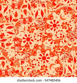 Tracery seamless calming pattern. Mehndi design. Ethnic colorful doodle texture. Curved doodling background. Vector.
