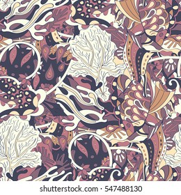 Tracery seamless calming pattern. Mehndi design. Ethnic colorful doodle texture. Curved doodling background. Vector.