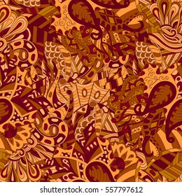 Tracery seamless calming pattern. Mehndi design. Ethnic colorful doodle texture. Curved doodling background. Vector.