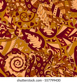 Tracery seamless calming pattern. Mehndi design. Ethnic colorful doodle texture. Curved doodling background. Vector.