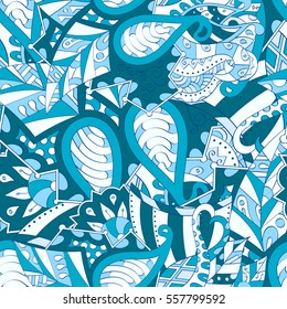 Tracery seamless calming pattern. Mehndi design. Ethnic colorful doodle texture. Curved doodling background. Vector.