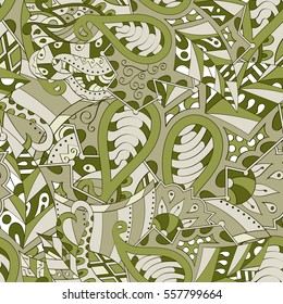 Tracery seamless calming pattern. Mehndi design. Ethnic colorful doodle texture. Curved doodling background. Vector.