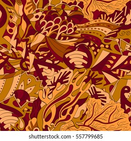 Tracery seamless calming pattern. Mehndi design. Ethnic colorful doodle texture. Curved doodling background. Vector.