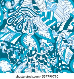 Tracery seamless calming pattern. Mehndi design. Ethnic colorful doodle texture. Curved doodling background. Vector.