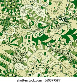 Tracery seamless calming pattern. Mehndi design. Ethnic colorful doodle texture. Curved doodling background. Vector.