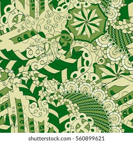 Tracery seamless calming pattern. Mehndi design. Ethnic colorful doodle texture. Curved doodling background. Vector.